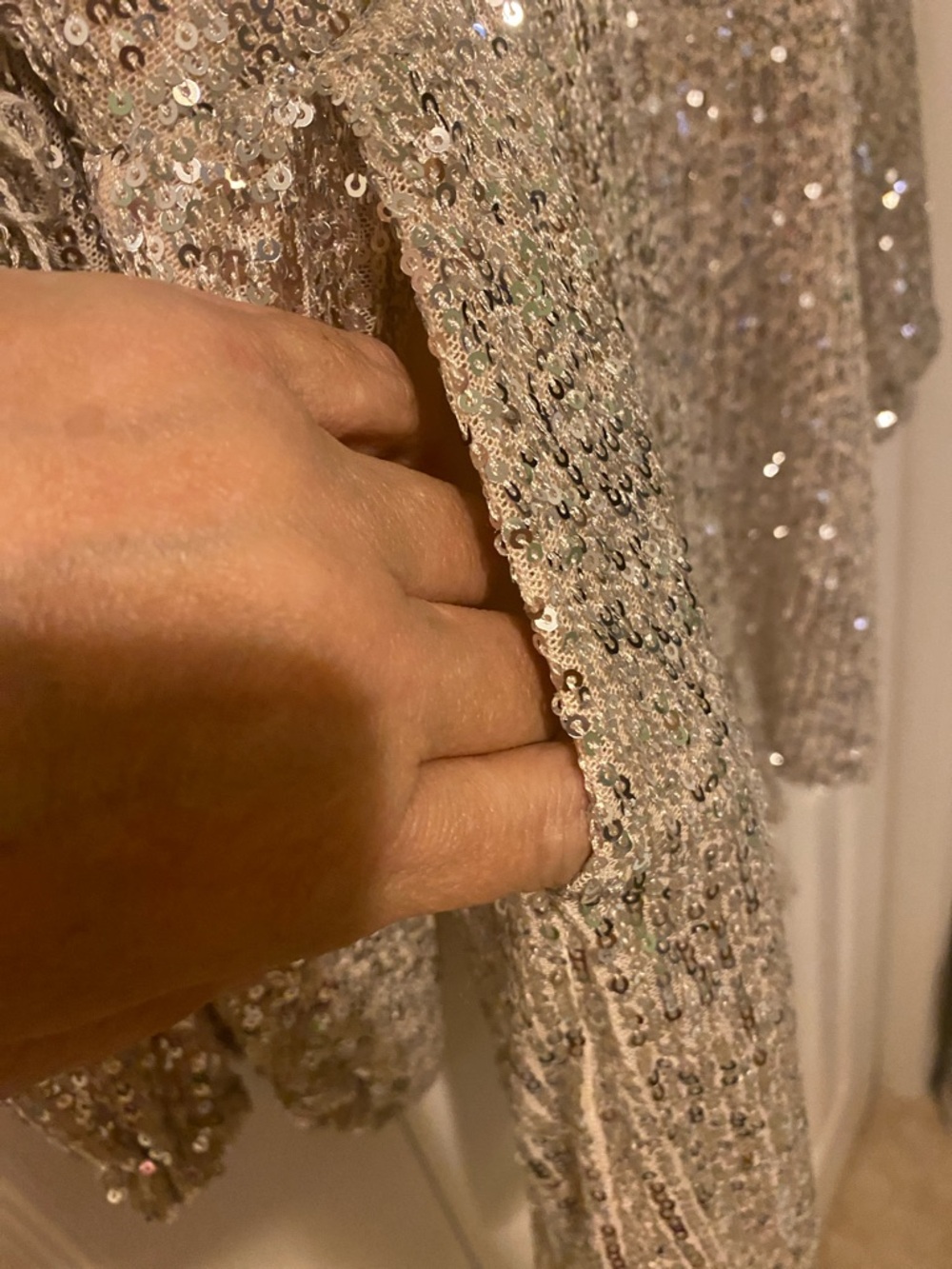 Sequin Faux Wrap Romper in Champagne - Picture 7 of 7